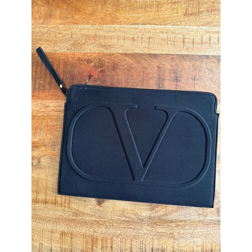 Valentino Garavani V Logo Black Laptop Sleeve Clutch Pouch Zip Case Wristlet